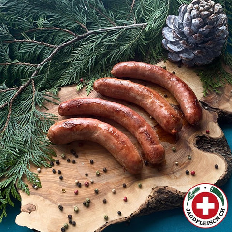 Wildschwein-Greyerzerli JAGDFLEISCH.CH (500g. 4 Stk.) | Wildwurst.ch